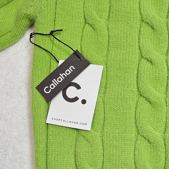 Callahan Pistachio Green Chunky Cable Knit Crew Neck Sweater Small Cropped Cozy - Picture 3 of 8